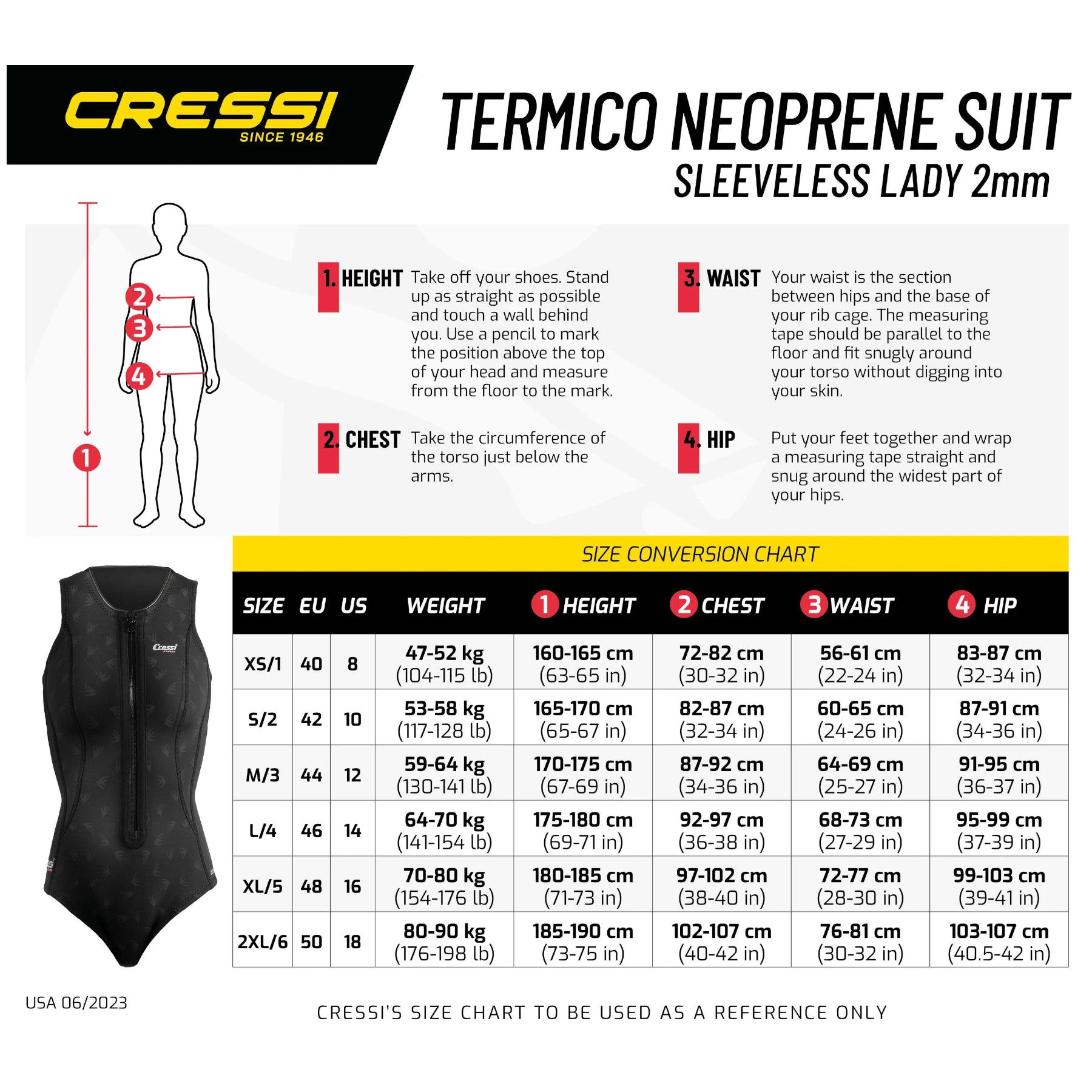 Cressi 2mm Womens Thermic One-Piece Zip-Up Swim Suit