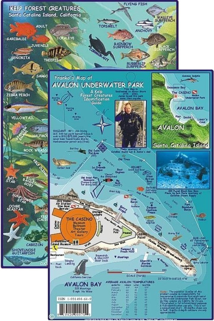 Franko's Laminated California Fish ID Cards with Dive Map