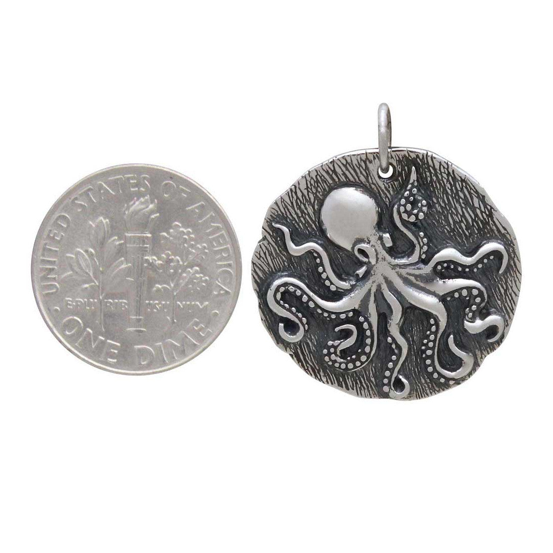 Octopus Coin Pendant Sterling Silver Charm Necklace Ocean Sea Jewelry