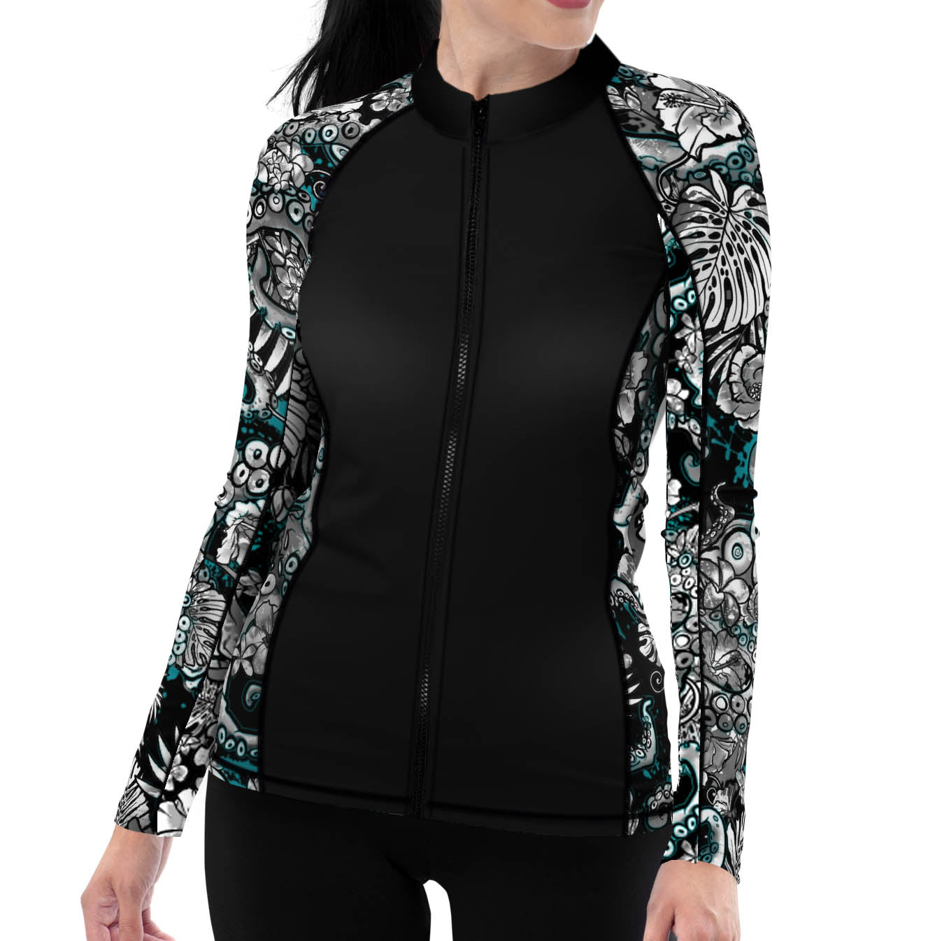 Spacefish Army Womens Electric Blue Octofloral Zip Rashguard