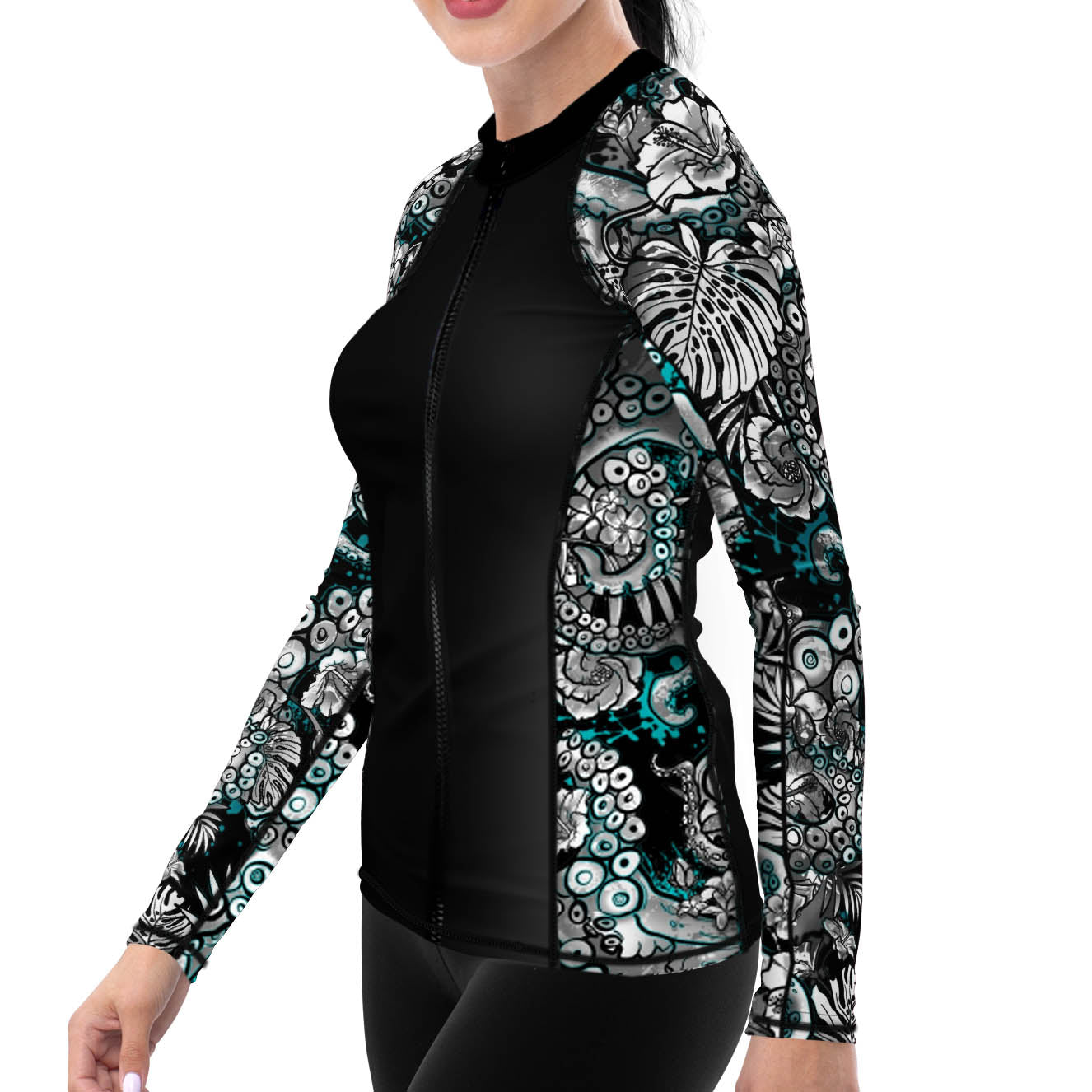 Spacefish Army Womens Electric Blue Octofloral Zip Rashguard