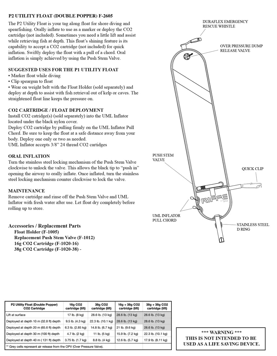 Riffe P2 Utility Double Popper Float for Diving Spearfishing