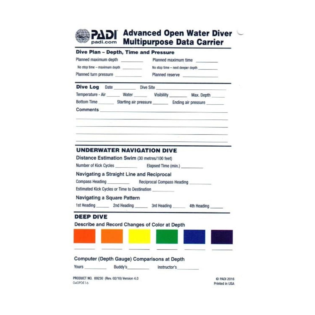 PADI Advanced Open Water Diver MultiPurpose Data Carrier Slate 6