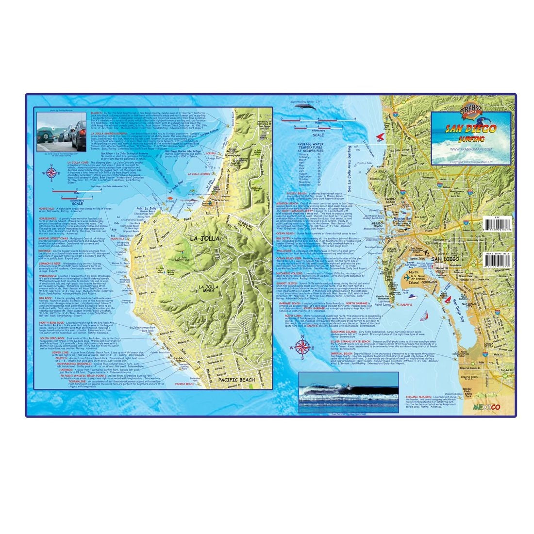 Franko's Soft Laminated Waterproof San Diego Surf Maps 12