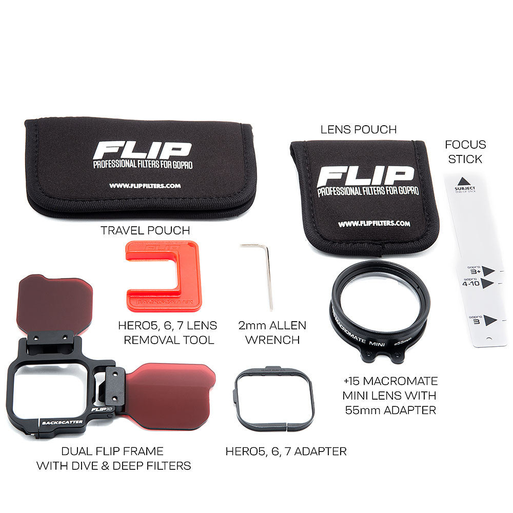 BackScatter FLIP12+ Pro Package with DIVE & DEEP Filters & +15 MacroMate Mini Lens for GoPro HERO 5 to 12