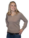 Women's Ladie's Basic Vee Long Sleeve 100% Cashmere Sweater V-Neck Camel