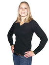 Women's Ladies Basic Vee Long Sleeve 100% Cashmere Sweater V-Neck Black