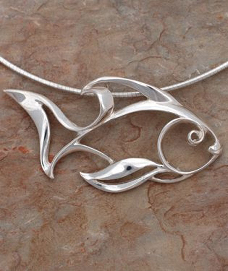 Big Blue Aquatic Seaplicity Angelfish Large Silver Pendant - Optional Chain Choices