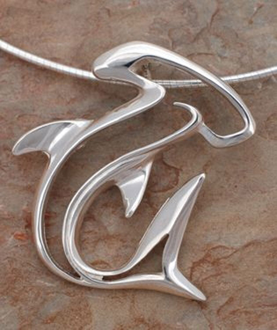 Big Blue Aquatic Seaplicity Hammerhead Shark Large Silver Pendant - Optional Chain Choices
