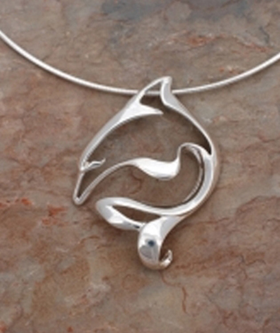 Big Blue Aquatic Seaplicity Dolphin Large Silver Pendant - Optional Chain Choices