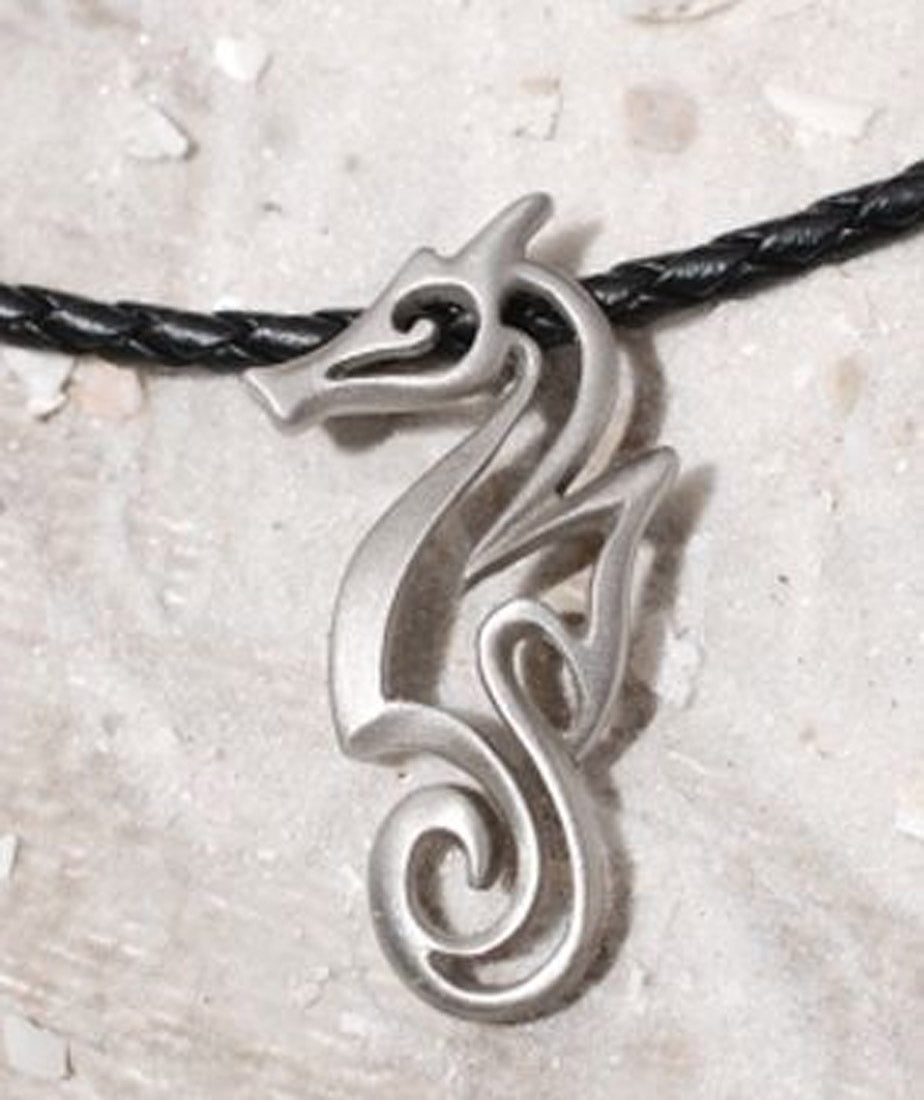 Big Blue Contemporary Pewter Seahorse Pendant on 18