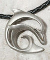 Big Blue Contemporary Pewter Dolphin Pendant on 18