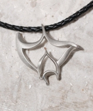 Big Blue Contemporary Pewter Manta Ray Pendant on 18