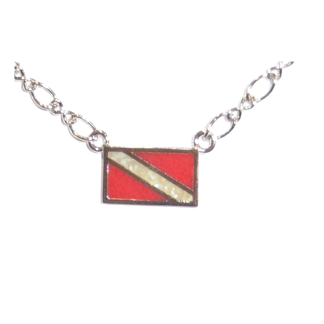 Dive Flag In-Line Pendant Charm Necklace Bronze Jewelry Scuba Diver Pendant