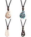Hei Matau Carved Maori Symbol Pendant Necklace Adjustable Jewelry