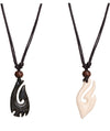 Hei Matau Scrimshaw Carved Maori Symbol Pendant Necklace Adjustable Jewelry