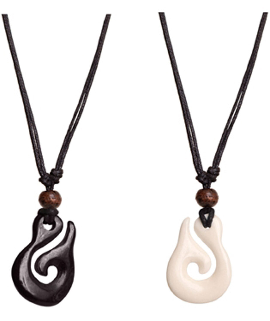 Hei Matau Whale Tail Carved Maori Symbol Pendant Necklace Adustable Jewelry