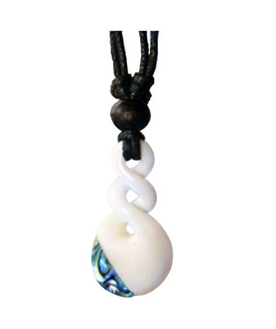 Inlaid Double Twist Carved Maori Symbol Pendant Necklace Adjustable Jewelry