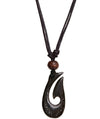 Hei Matau Rounded Scrimshaw Carved Maori Symbol Pendant Necklace Adjustable Jewelry