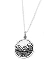 Waves Etched Coin Pendant Sterling Silver Charm Necklace Ocean Jewelry