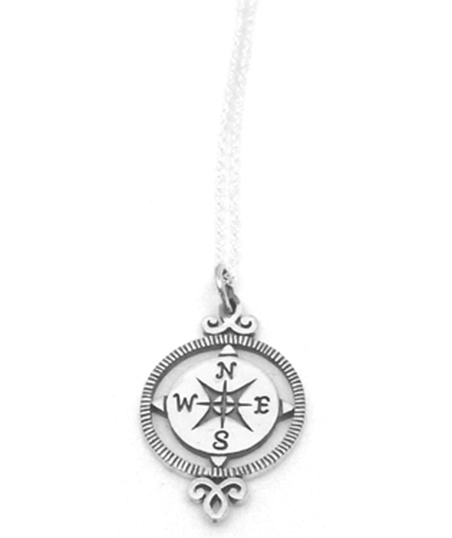Ornate Compass Sterling Silver Necklace Nautical Jewelry