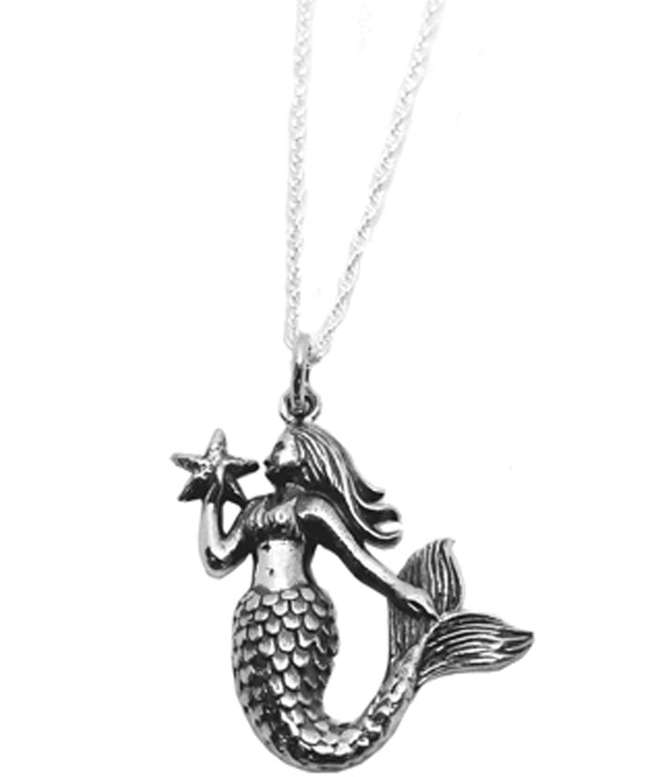 Mermaid with Star Sterling Silver Pendant Charm Necklace Ocean Fantasy Jewelry