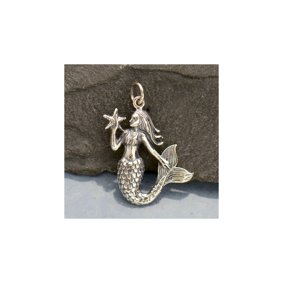 Mermaid with Star Sterling Silver Pendant Charm Necklace Ocean Fantasy Jewelry