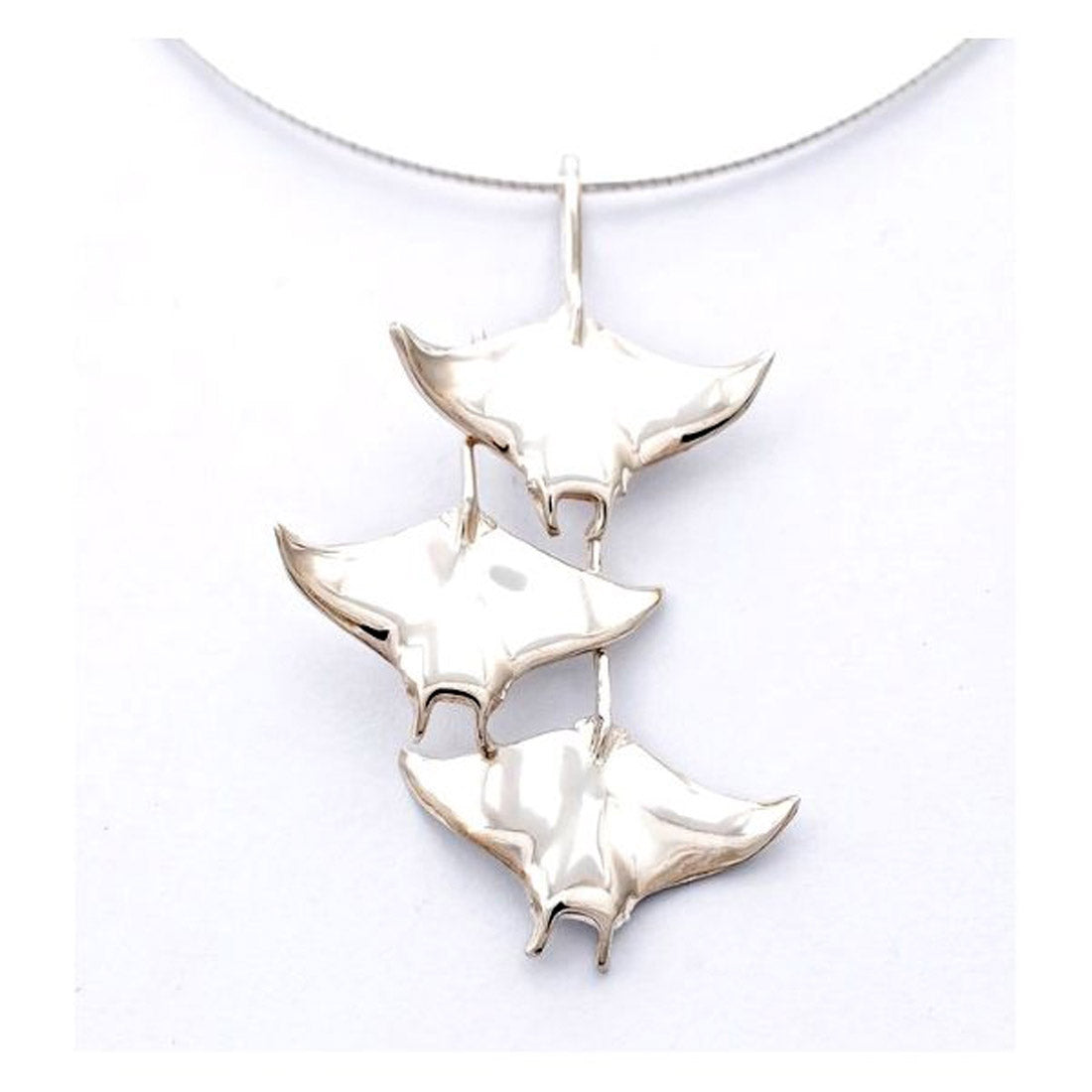 Big Blue Sterling Silver 3 Manta Ray Pendant Large Sculpted - Optional Chain Choices