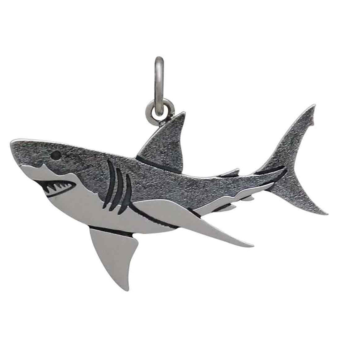 Great White Shark Sterling Silver Necklace Two-Tone Pendant Ocean Jewelry