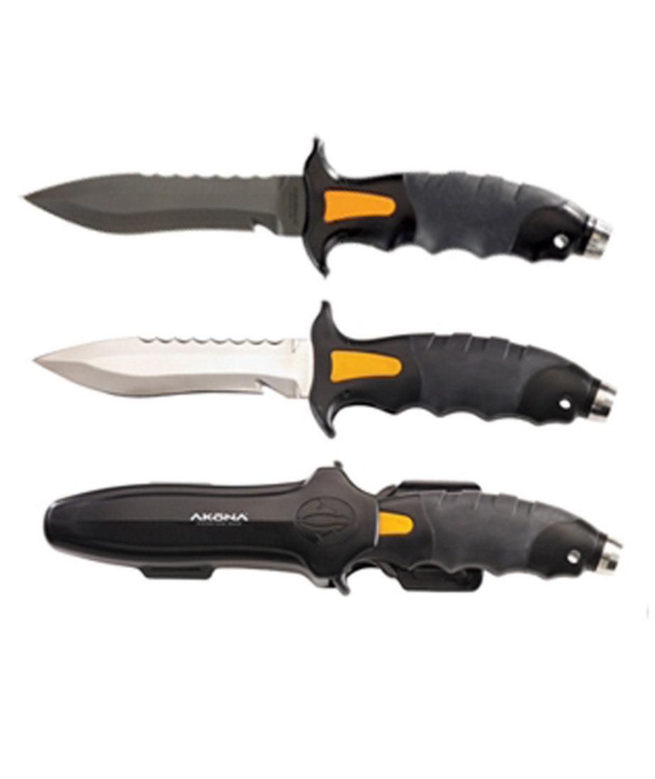 Akona Talon Dive Knife with Pressure Locking Sheath in Stainless Steel or Titanium