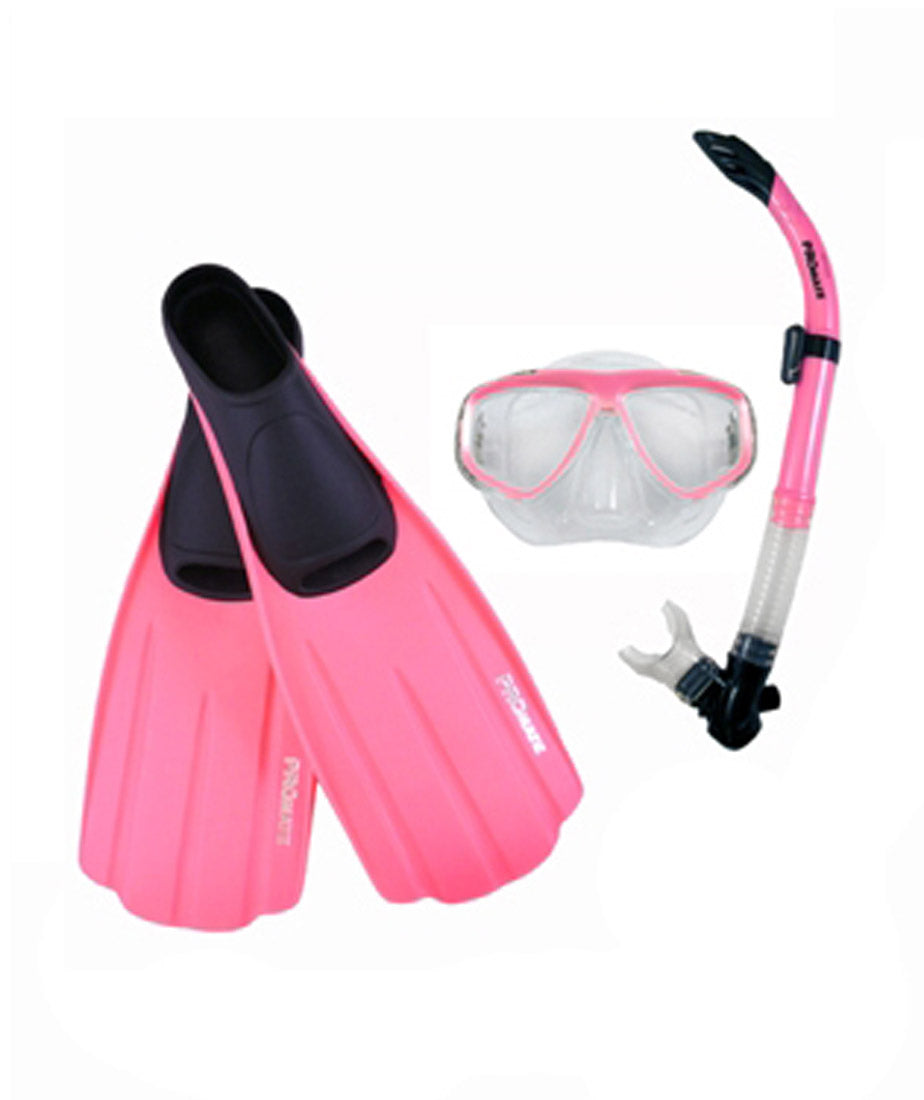 Mask, Snorkel, and Fin Package for Snorkeling PINK Set House of Scuba