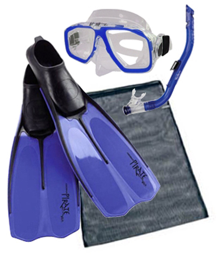 Akona Children's Snorkeling Set Wahoo Jr Mask, Snorkel, Pirate Fins and Mesh Bag