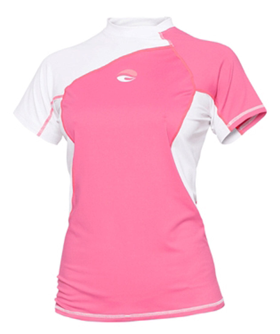 Bare Womens Short Sleeve PINK Watershirt Rash Guard with 50+ SPF UV Protection