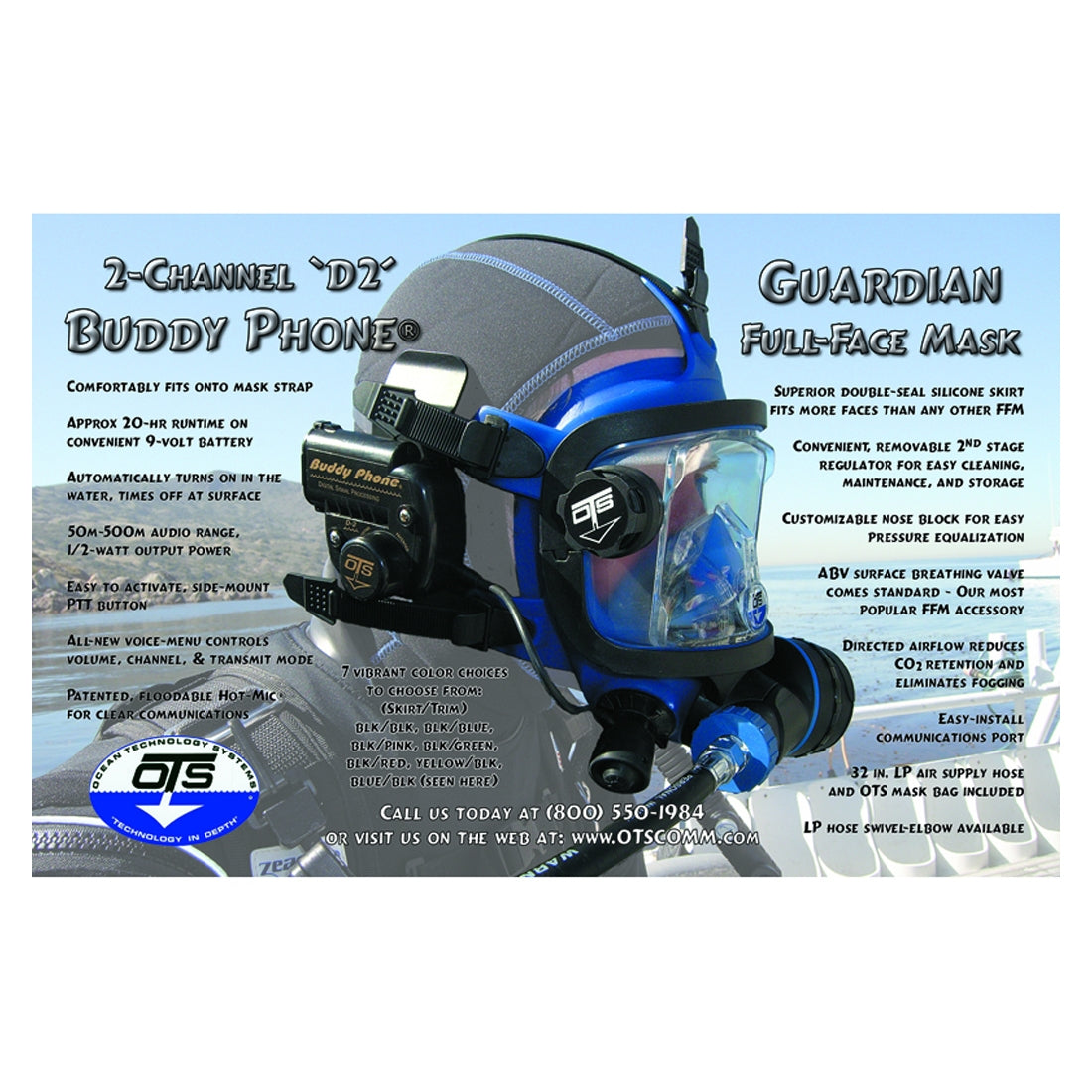 OTS Guardian Scuba Diving Mask & OTS-BUD-D2 Buddy Phone Communications Package