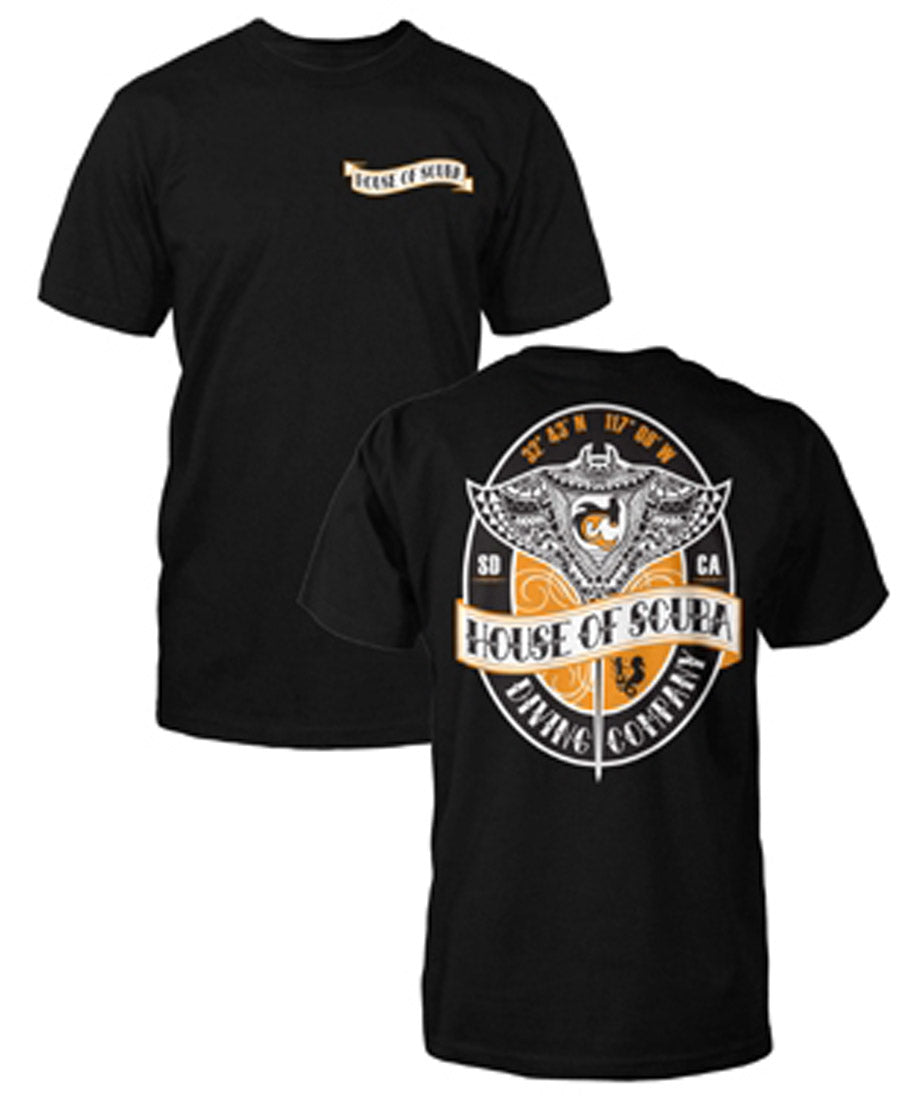 House of Scuba Tribal Manta Ray Graphic Black Dive T-Shirt