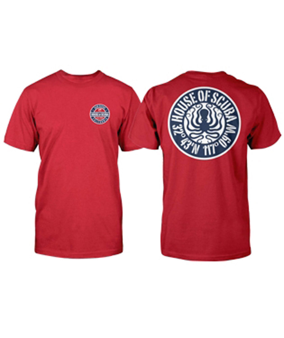 House of Scuba Red Octopus Circle Logo Graphic Dive T-Shirt