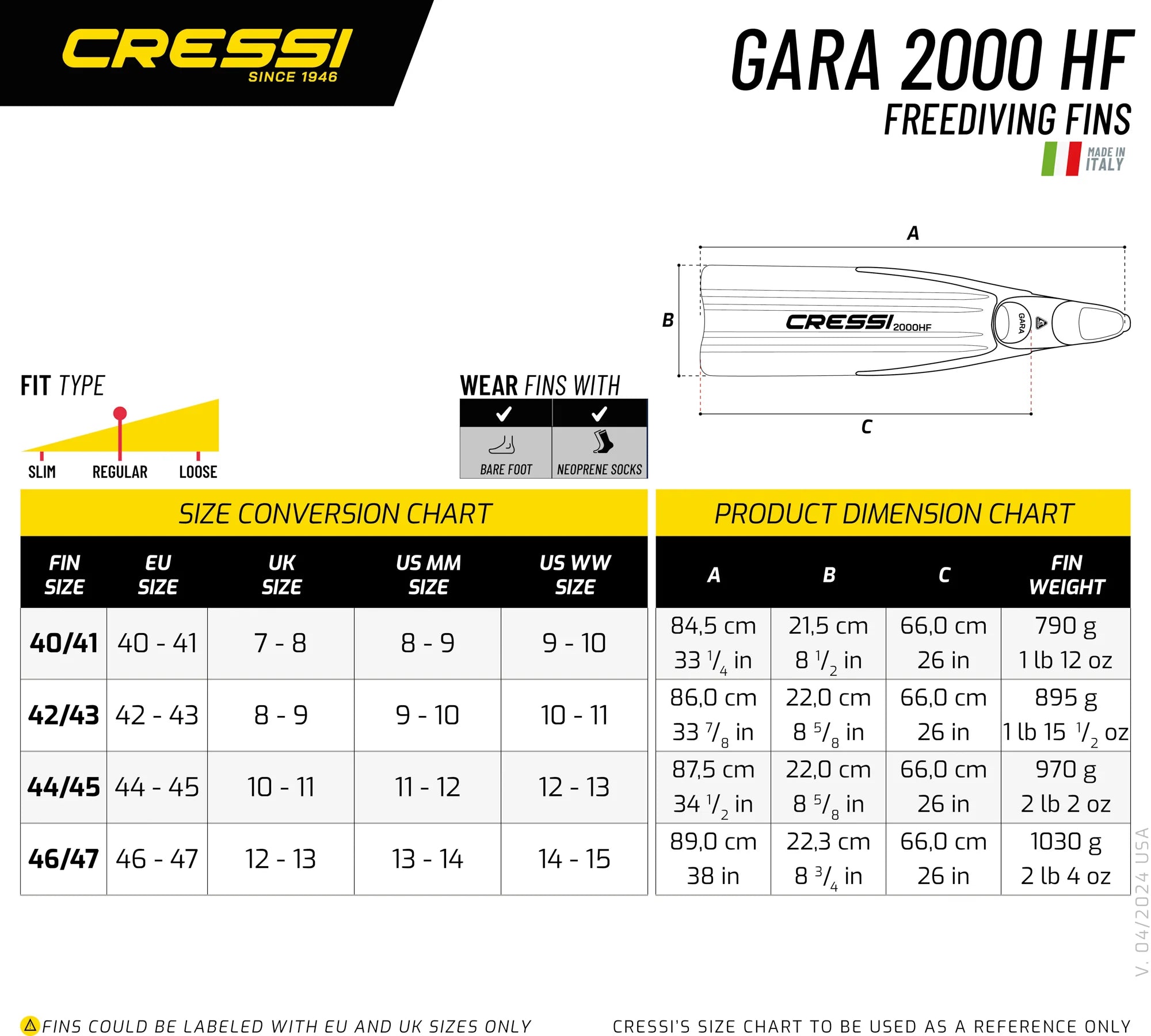 Cressi Gara 2000 Mask Snorkel & Fin Freediving Set