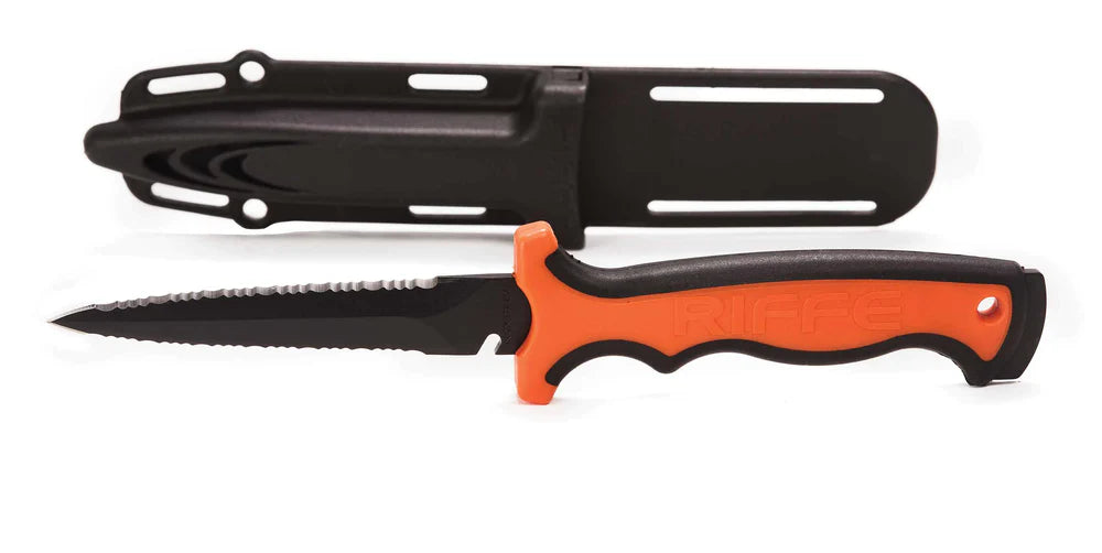 Riffe Wrangler 4.5 Knife with Dual Serration Blade Safety Orange