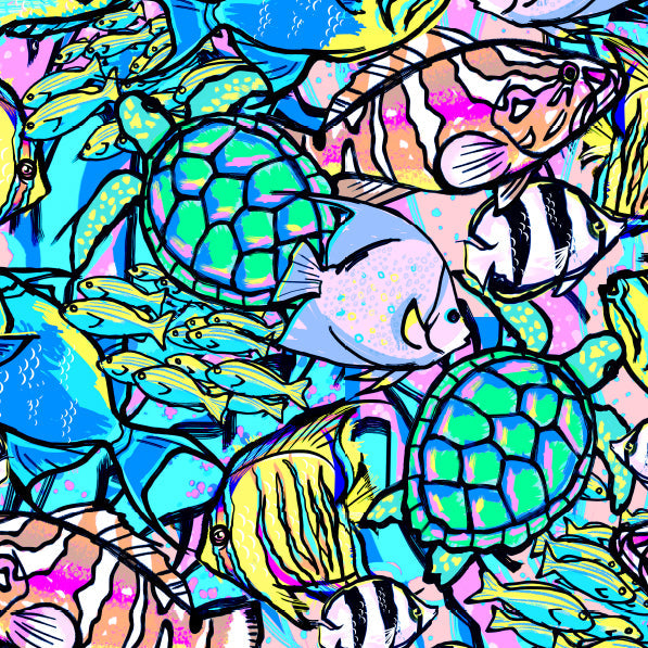 Spacefish Army Womens Neon Fish Frenzy Zip Rashguards