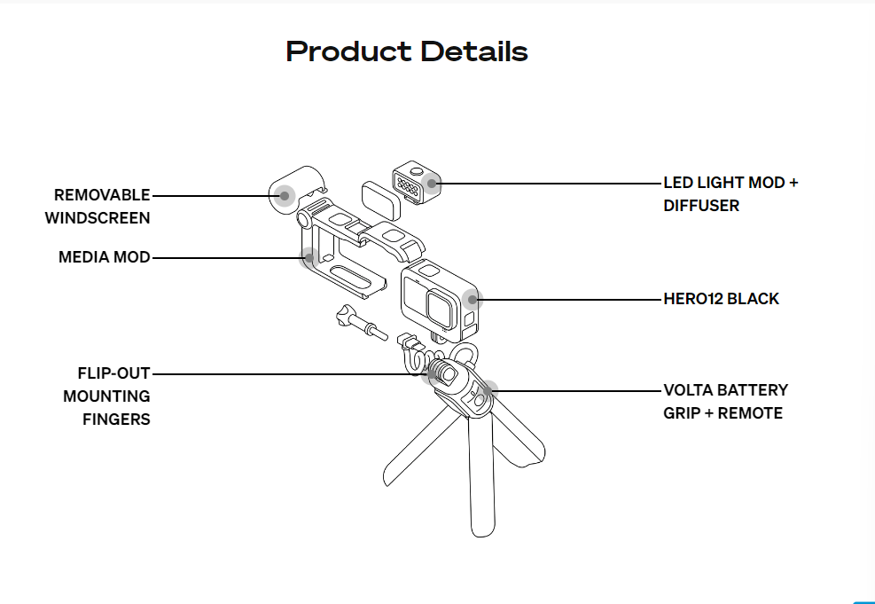 GoPro HERO12 Black Creator Edition - Includes HERO12 Black , Volta (Battery  Grip, Tripod, Remote), Media Mod, Light Mod, Enduro Battery, and Carrying
