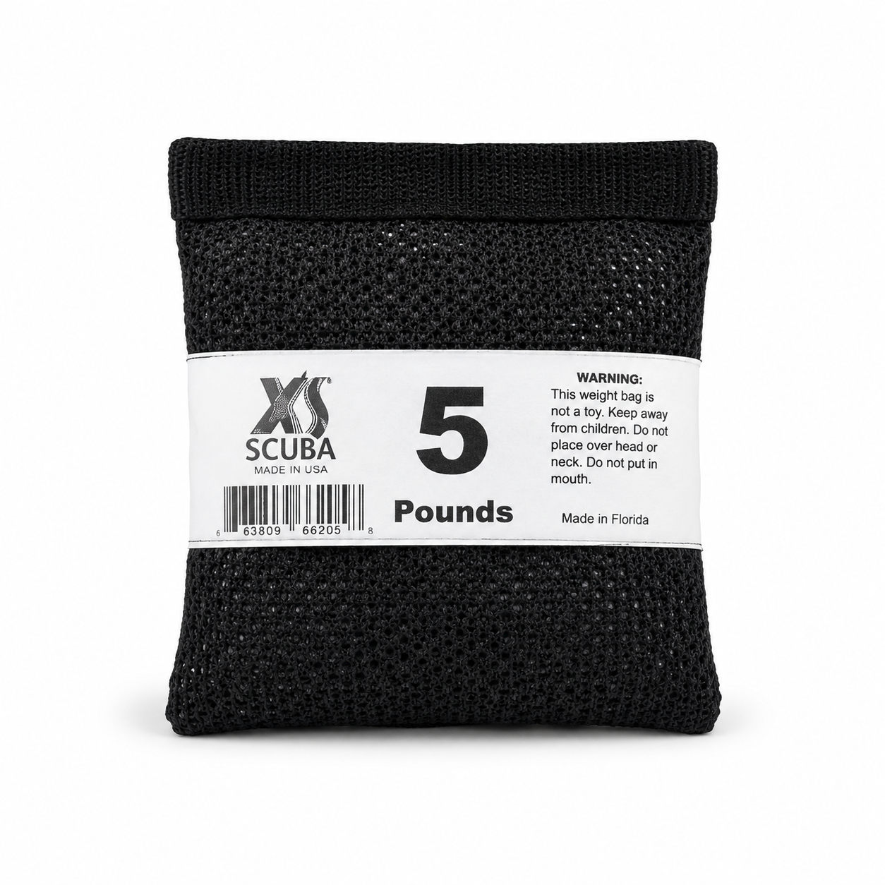 XS Scuba 5 lb soft mesh scuba weight on a white background