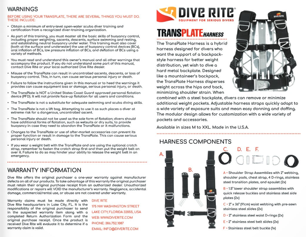Dive Rite Transplate Harness 2026