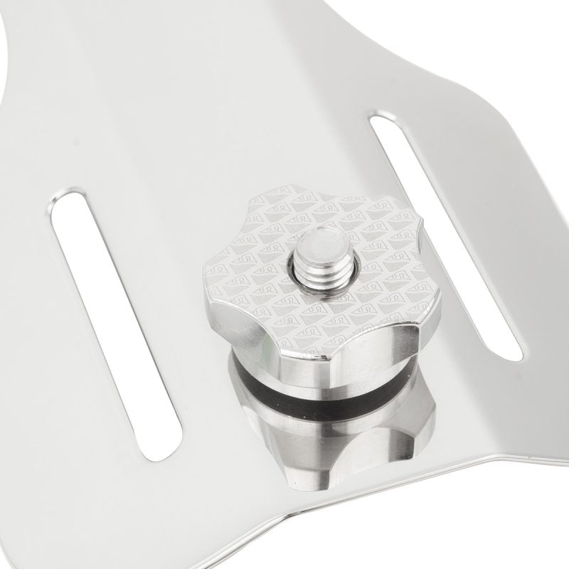 Dive Rite BC2090-SS polished stainless steel single tank adapter for scuba backplate and wing systems bolt close-up