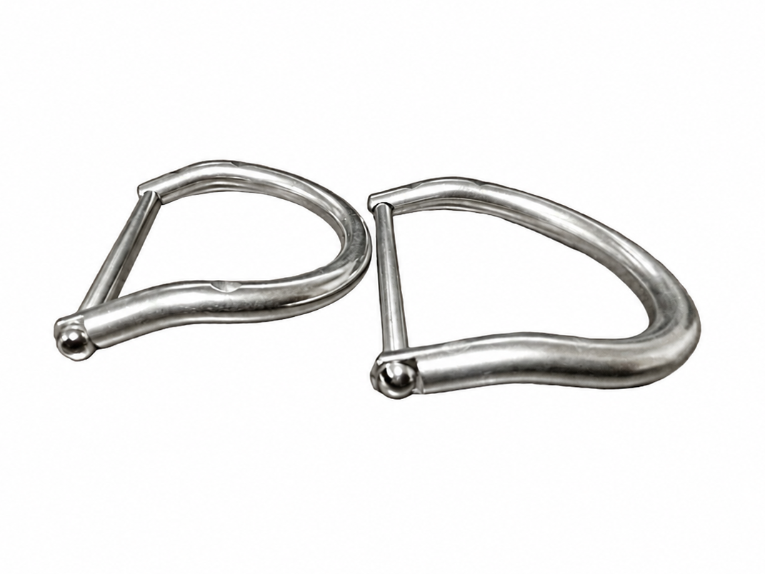 Pair of IST bent stainless steel D-rings 2.5 x 2.25 inch with removable flathead and hex screw crossbars