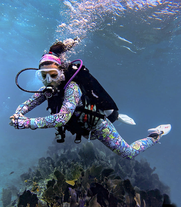 Spacefish Army Womens Neon Fish Frenzy Zip Rashguards