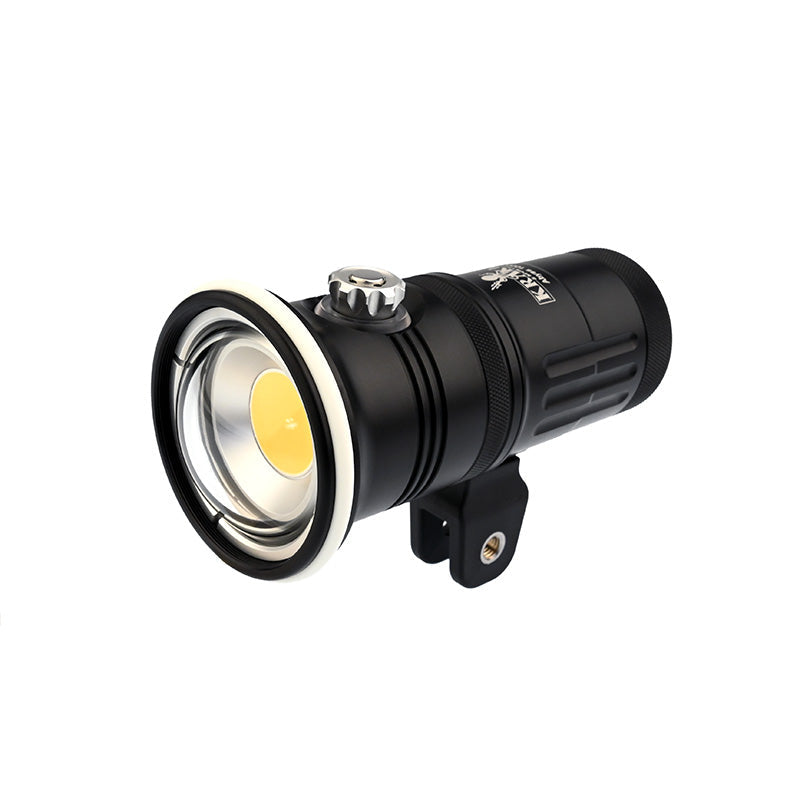 Kraken Sports Abyss 10K underwater video light with 10000-lumen continuous output and 120-degree white flood beam