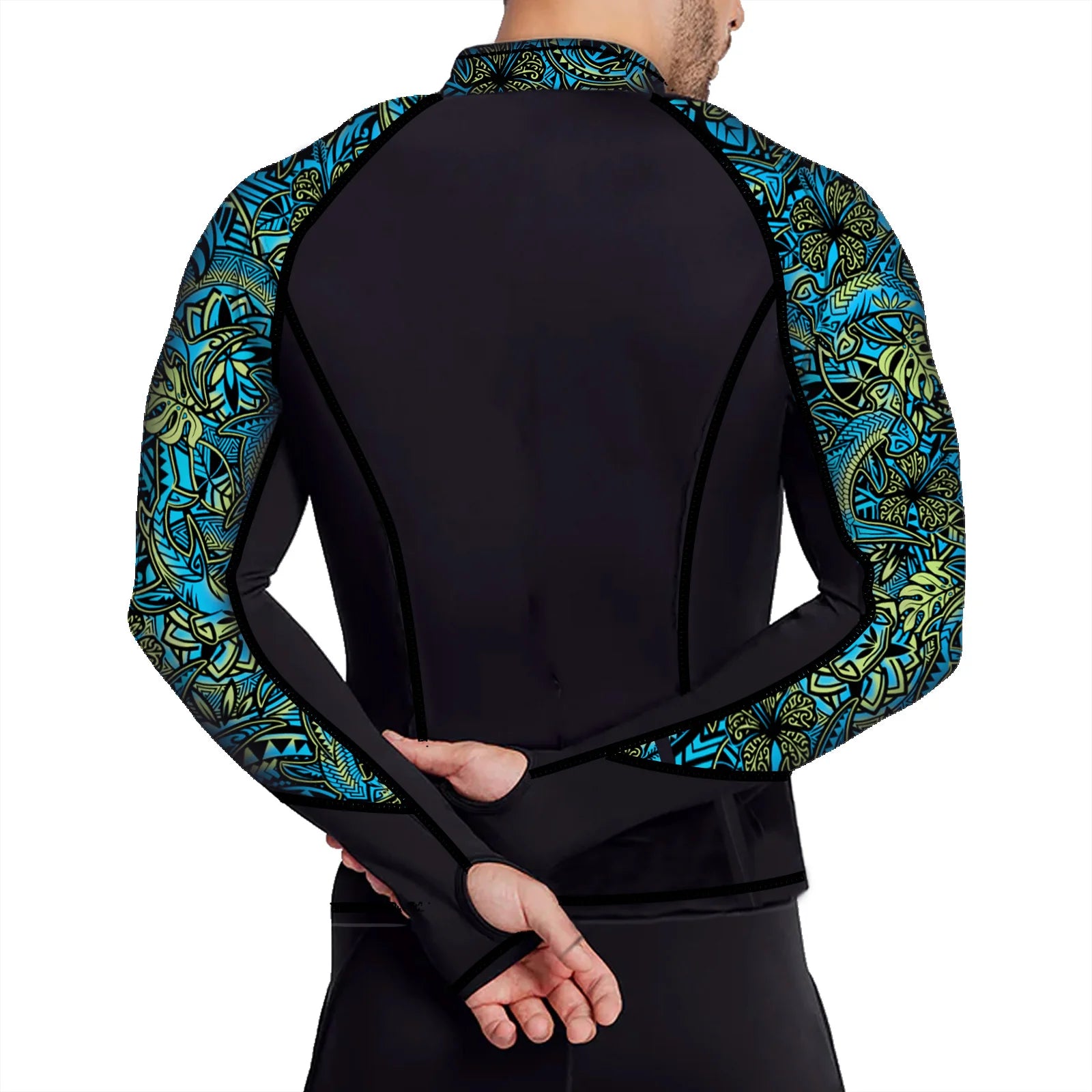 Spacefish Army Mens Hammerhead Hibiscus Zip Rashguard