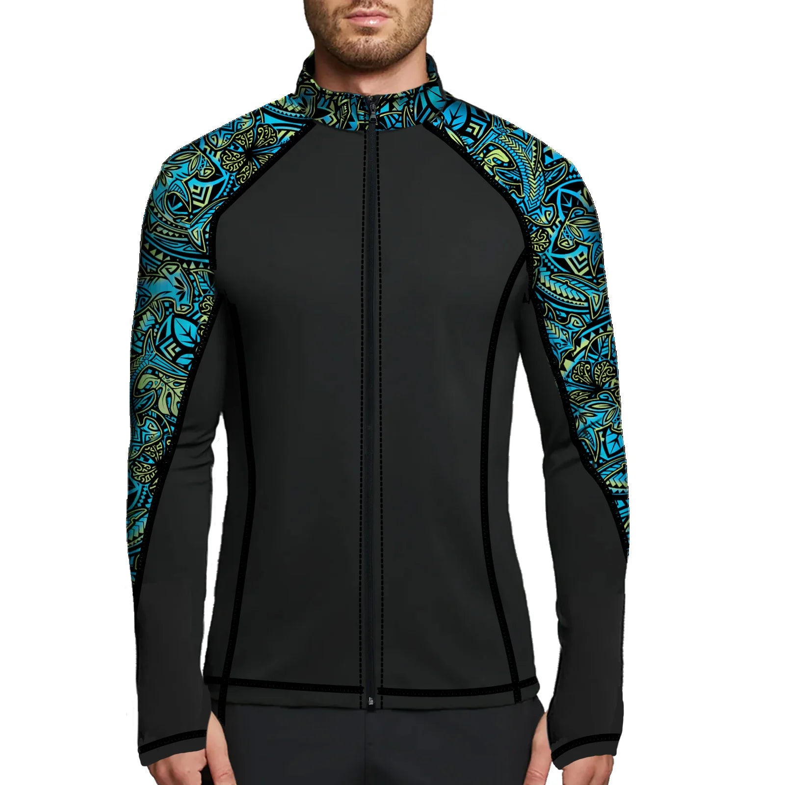 Spacefish Army Mens Hammerhead Hibiscus Zip Rashguard