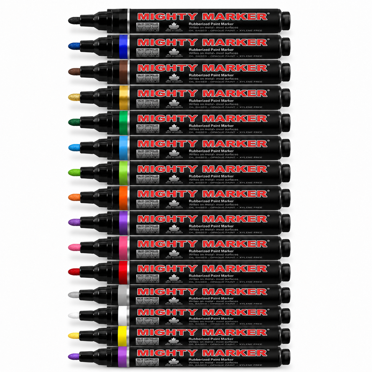Mighty Marker valve-controlled paint markers available in 15 colors