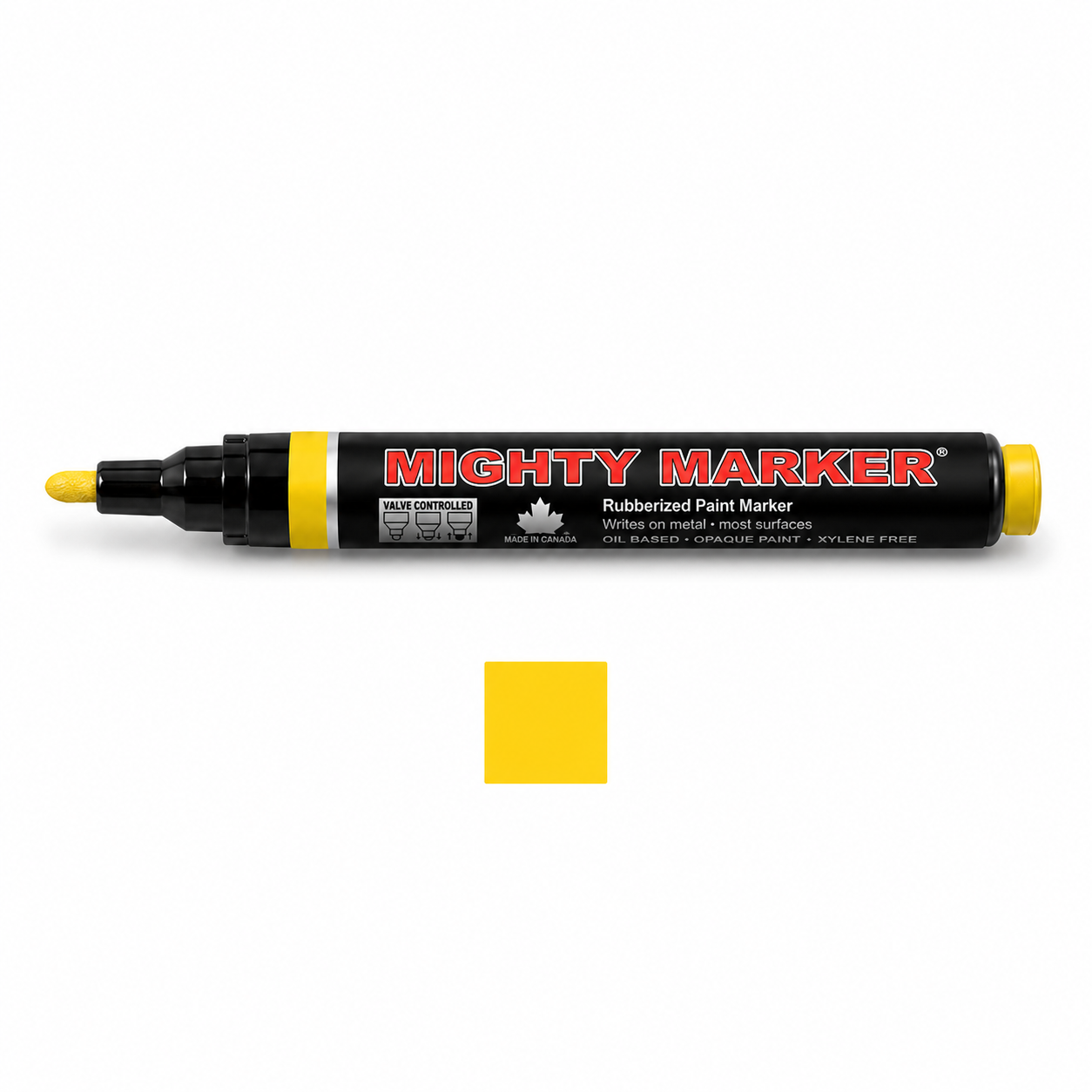 Yellow Mighty Marker valve-controlled paint marker